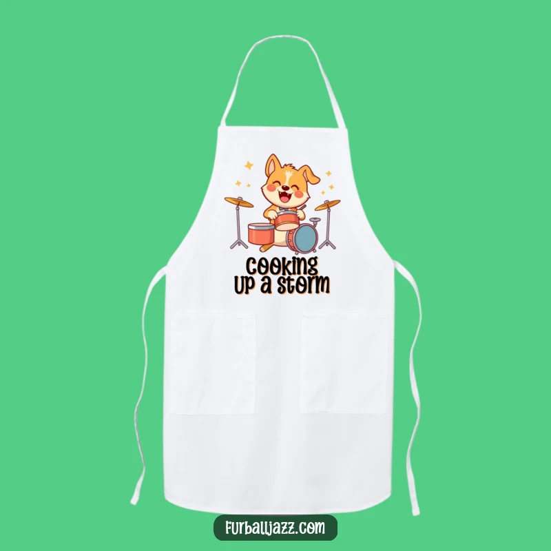 Funny Dog Drummer Apron - Cook to the Rhythm!
