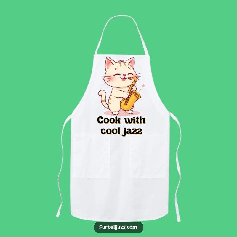 Funny Cat Saxophone Apron - Jazzy Musician Cooking Accessory, Great Gift
