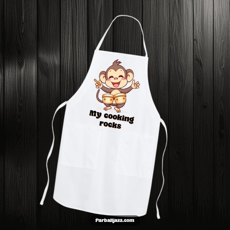 Funny Monkey Apron: A cheerful monkey joyfully crashing cymbals, perfect for adding humor to any kitchen task. Great funny gift.