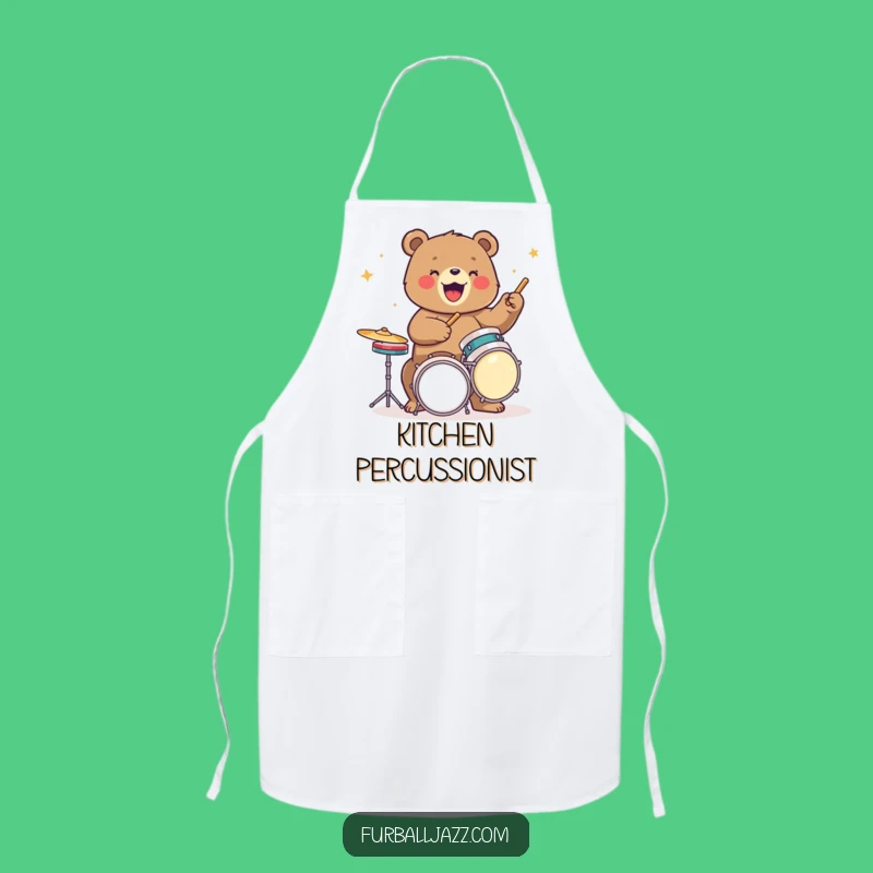 Funny Bear Drummer Apron: Cook and Clash With Rhythmic Flair