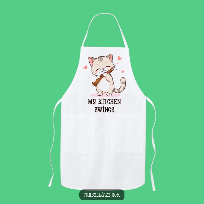 Funny Cat Clarinet Chef Apron - Jazzy Feline Kitchenware for Music Chefs