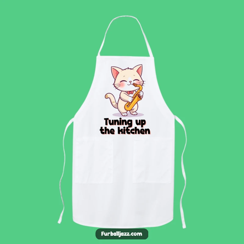 Funny Cat Saxophone Apron - Jazzy Feline Musician Chef Funny Gift