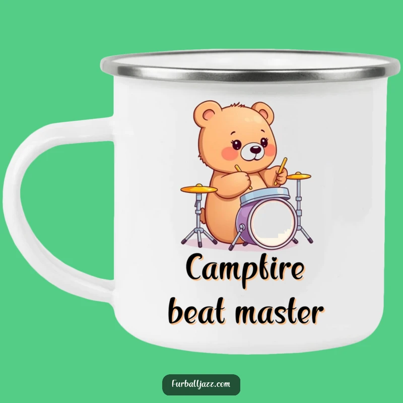 Funny Bear Cub Drummer Camping Mug - Outdoor Rhythm Gift