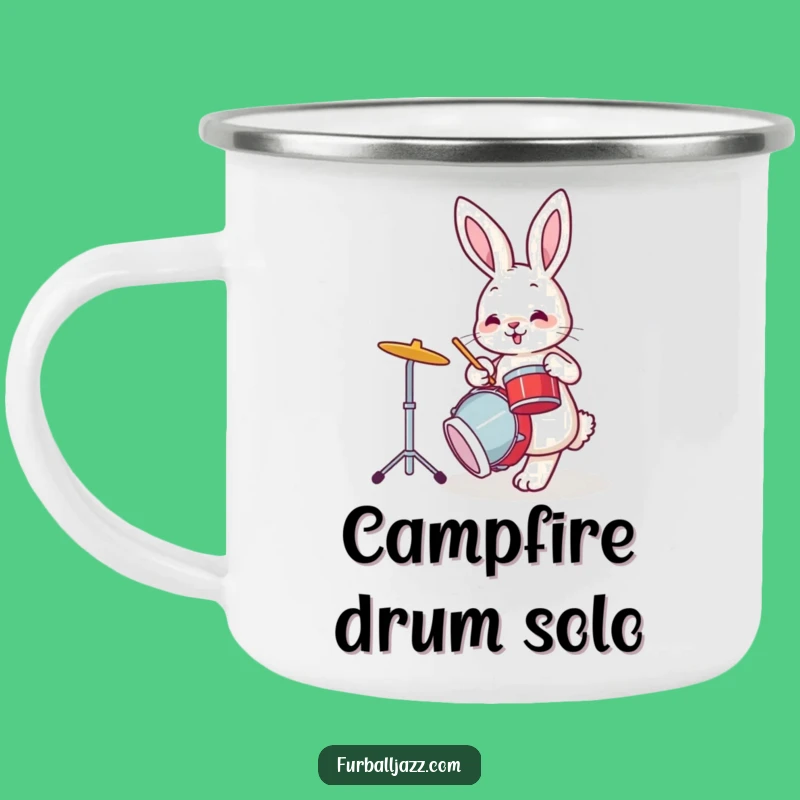 Trail-Ready Funny Bunny Drummer Camping Mug: Sip to the Beat Outdoors