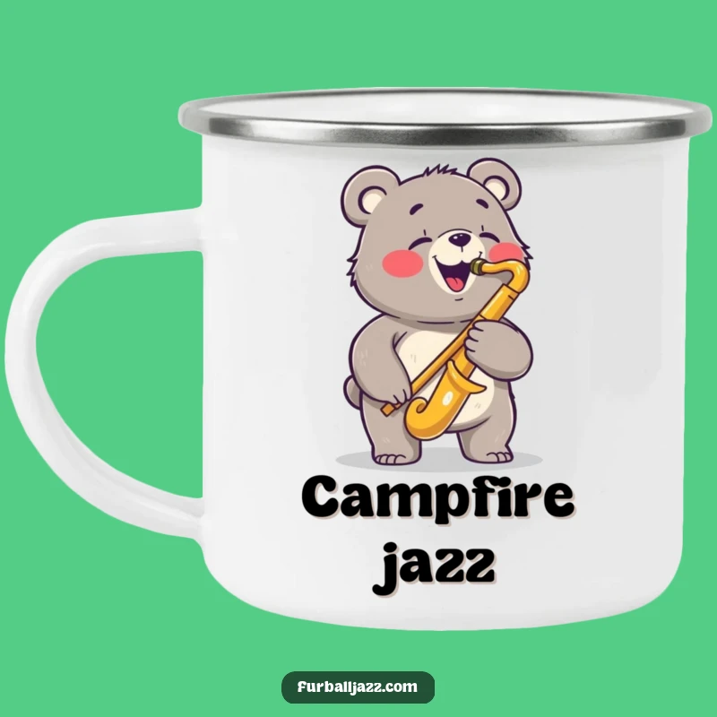 Funny Bear Saxophone Camping Mug: Durable Jazz Cup - A Humorous Outdoor Music Gift