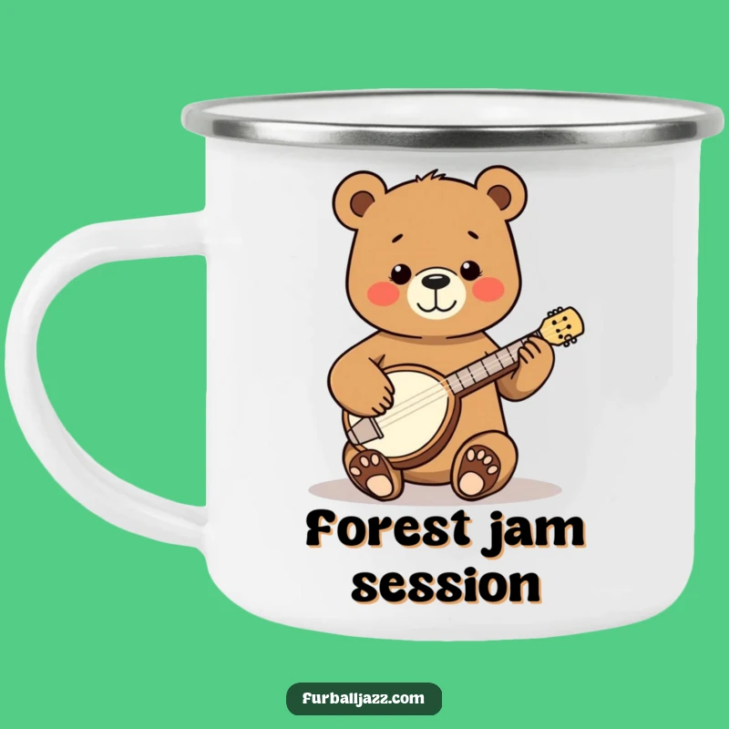 Funny Bear Banjo Camping Mug - Rustic Folk Drinkware