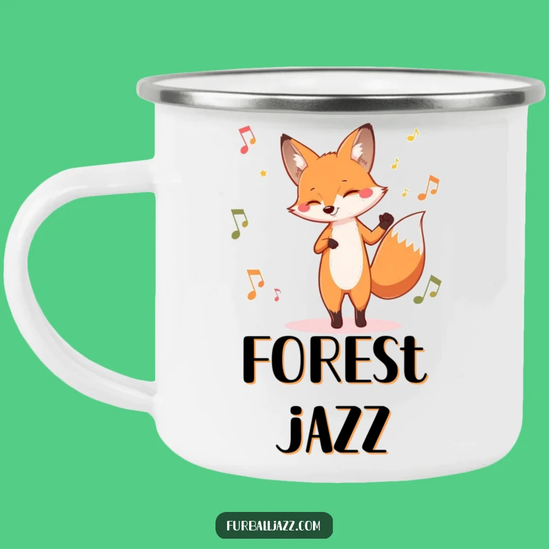 Smooth Funny Fox Jazz Enamel Camping Mug: Jazzy Campfire Sips