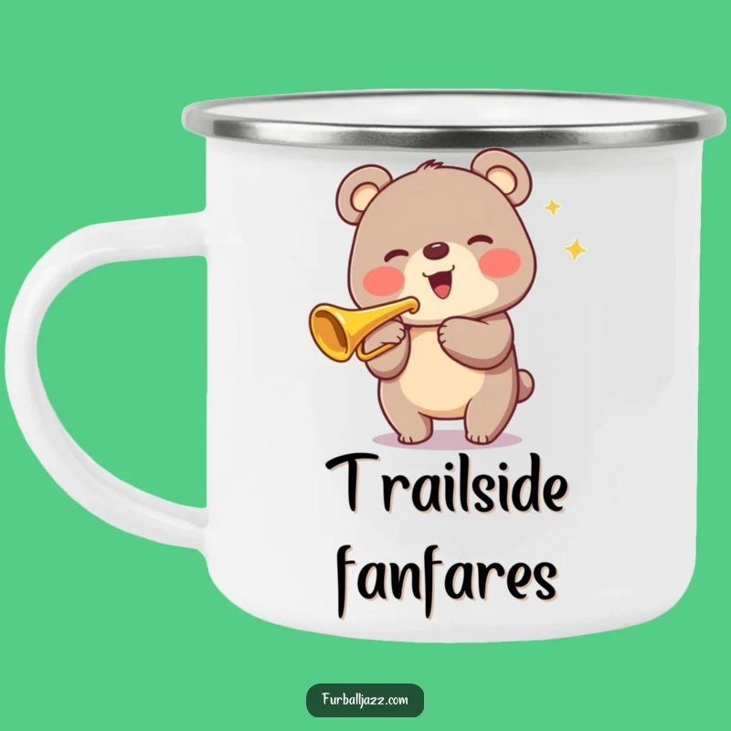 Funny Bear Trumpet Camping Mug: Rugged Enamel Mug, Outdoor Music Enthusiast Gift