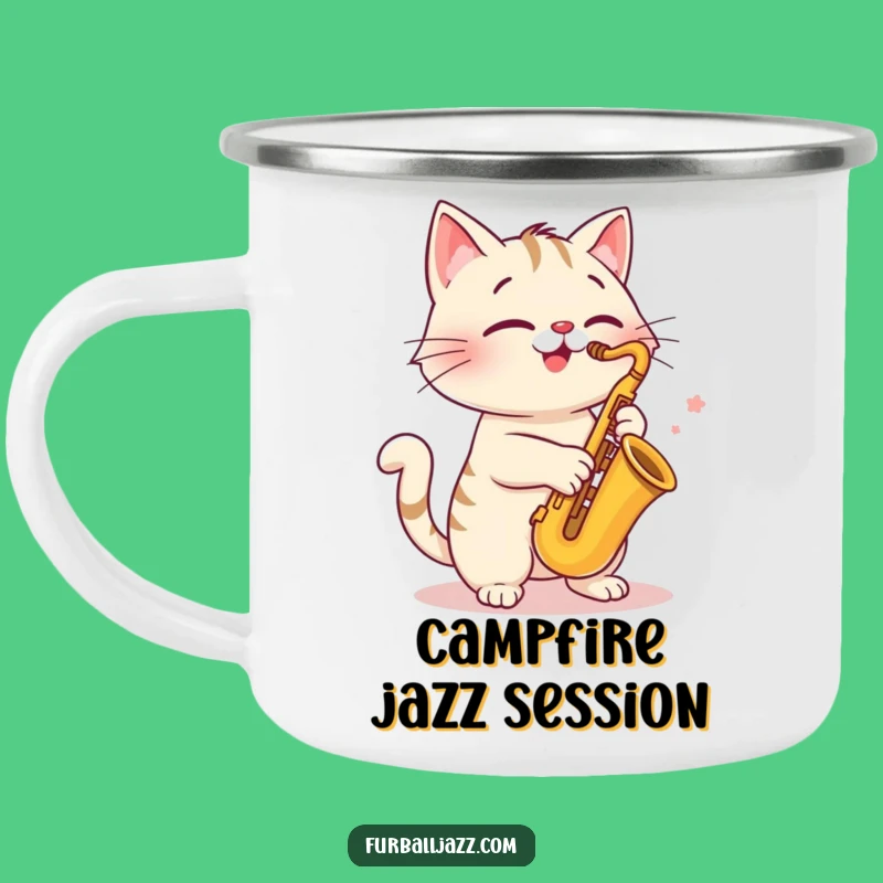 Funny Cat Saxophone Camping Mug - Durable Jazzy Pet Camp Cup, Hilarious Gift