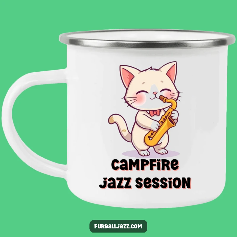 Funny Cat Saxophone Camping Mug - Jazzy Feline Musician Outdoor Funny Gift