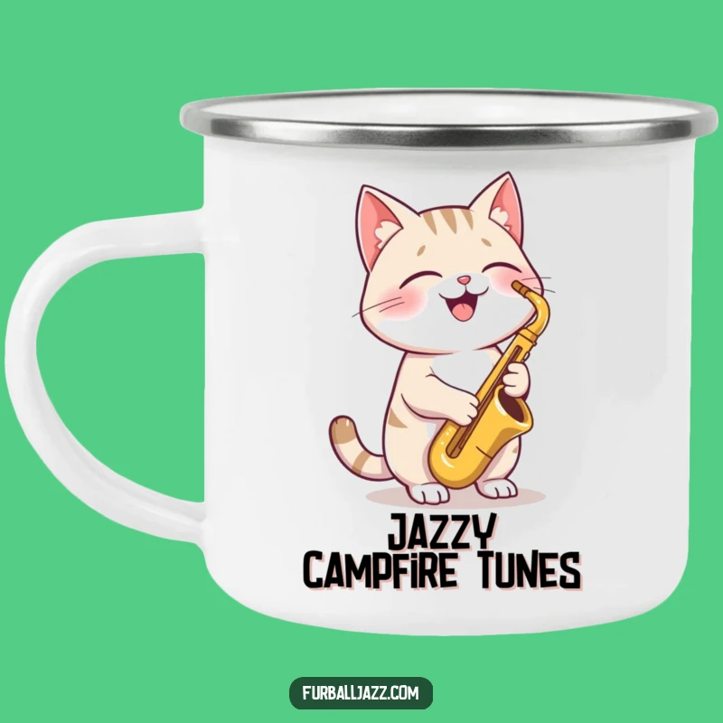 Funny Cat Saxophone Camping Mug: Joyful Enamel Kitty Cup, Cool Jazz Cat Funny Gift