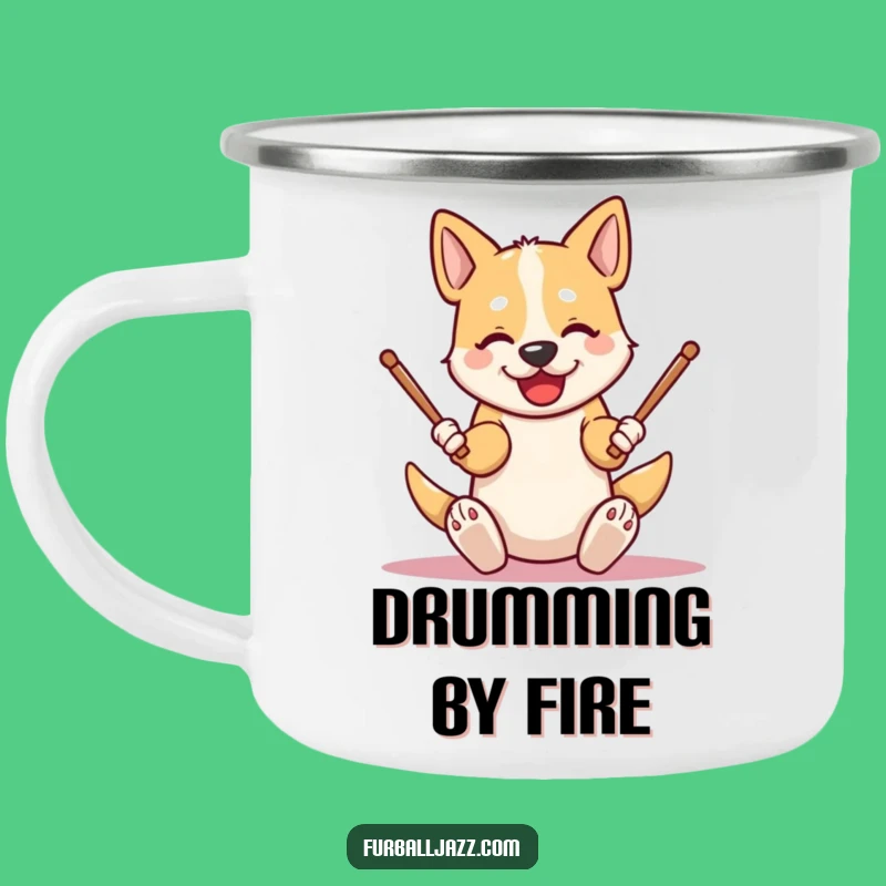 Funny Dog Drummer Camping Mug: Campfire Rhythms with Canine Beats
