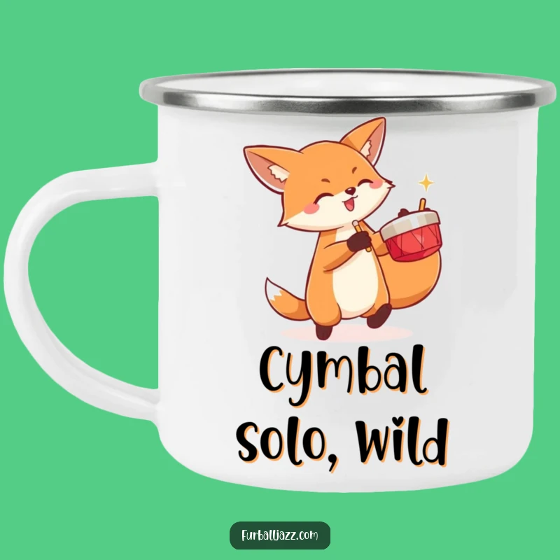 Funny Fox Cymbals Camping Mug: Durable & Energetic for Outdoor Beats