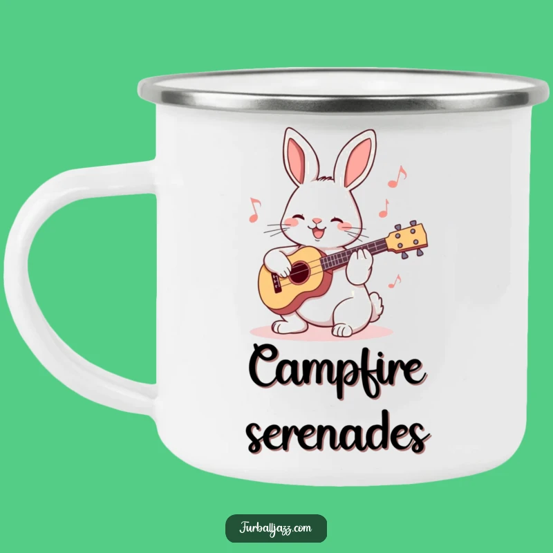Funny Rabbit Ukulele Camping Mug: Durable Enamel Mug, Outdoor Music Lover Gift, Perfect