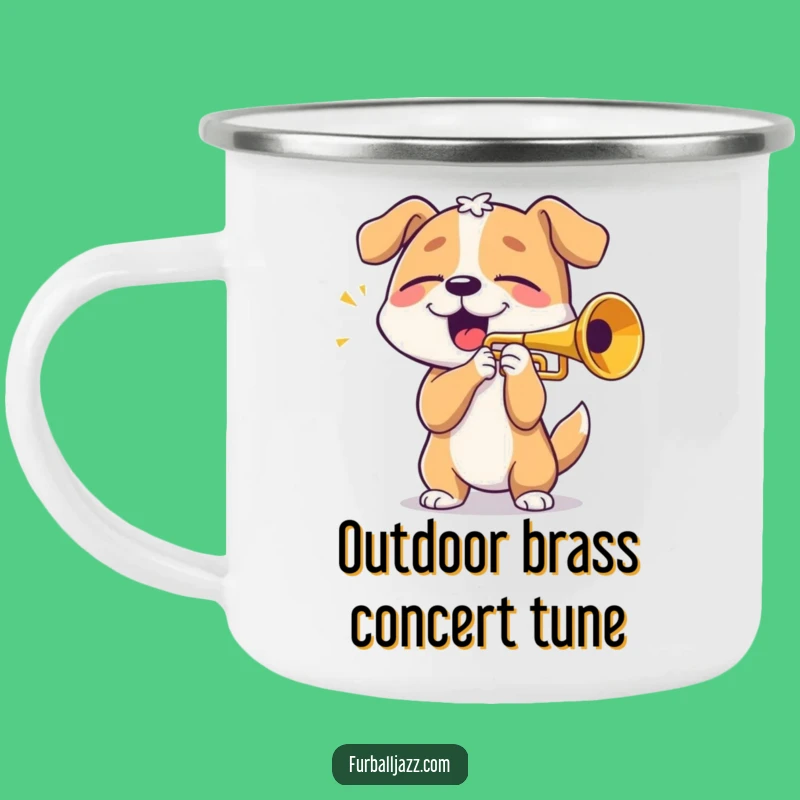Funny Dog Trumpet Player Camping Mug - Outdoor Musician Gift
