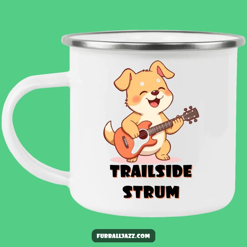 Funny Dog Guitarist Enamel Camping Mug: Sip & Strum Under the Stars