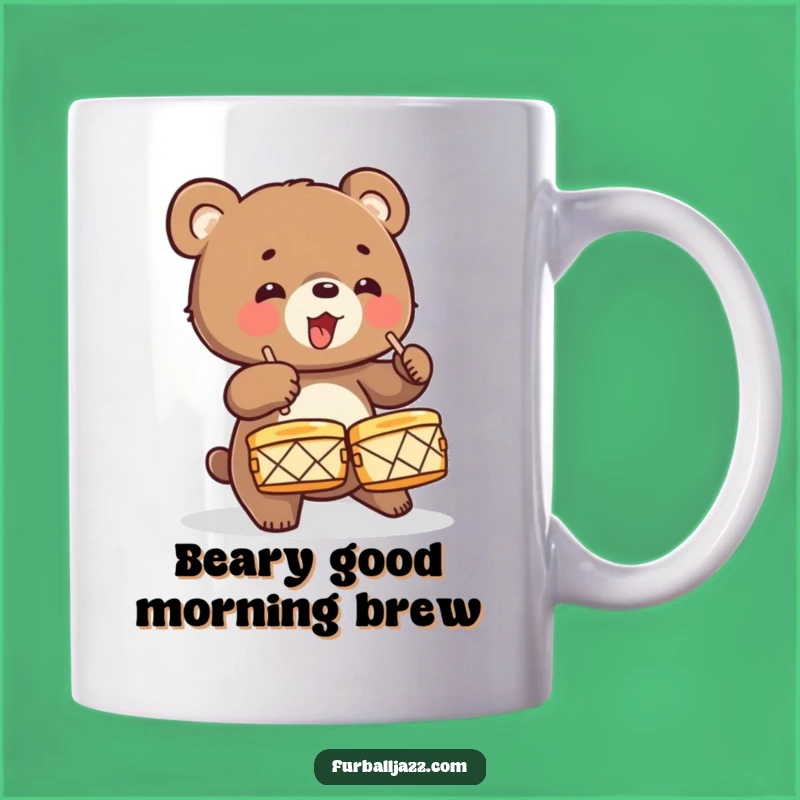 Funny Bear Cub Drummer Mug: Energetic Cymbal Crash Cup, Wild Animal Music Gift, Perfect Funny Gift