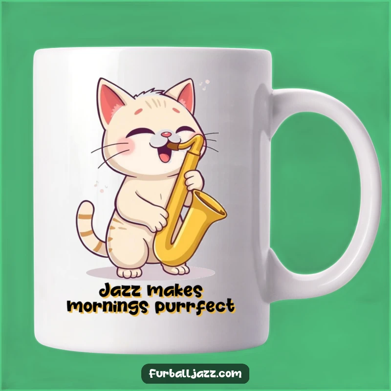 Funny Cat Saxophone Mug - Jazzy Feline Fun Gift for Music Lovers