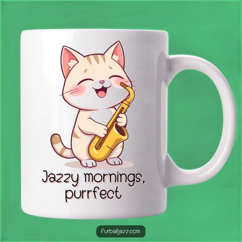 Funny Cat Saxophone Mug: Joyful Jukebox Kitty Coffee Cup, Cool Cat Jazz Gift, Perfect Funny Gift