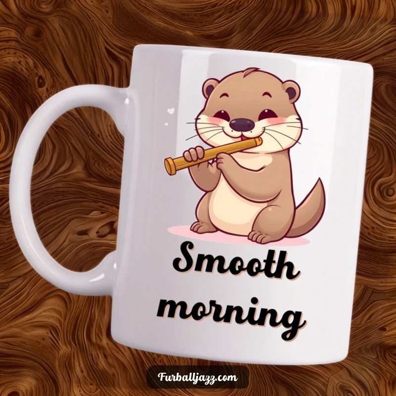 Funny playful otter expertly blowing a smooth jazz flute, exuding musical charm and humor.