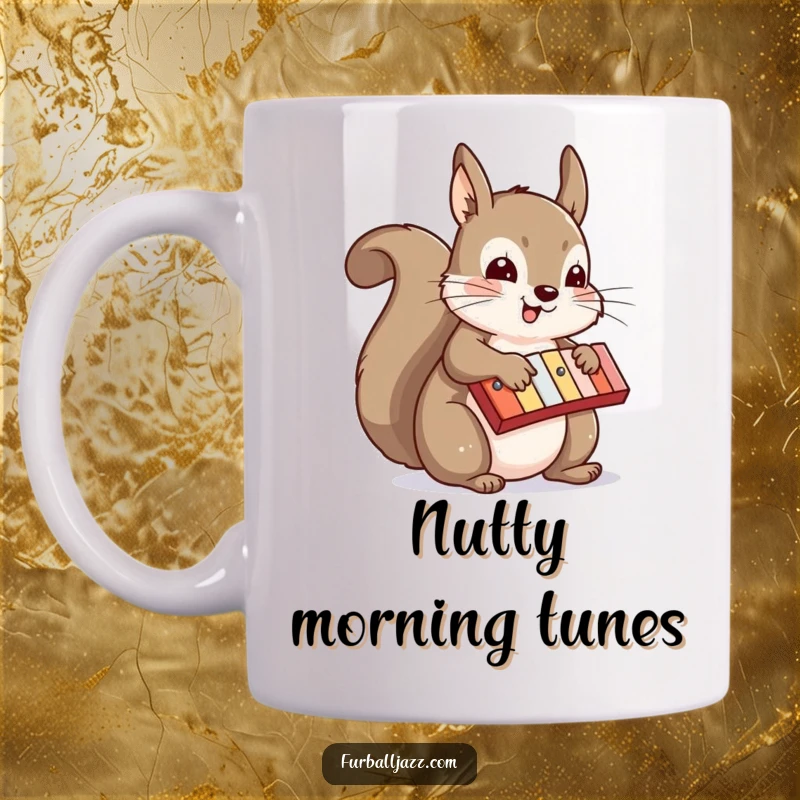 Funny squirrel with a xylophone, tapping out a cheerful tune with a mischievous grin, perfect musical gift idea.