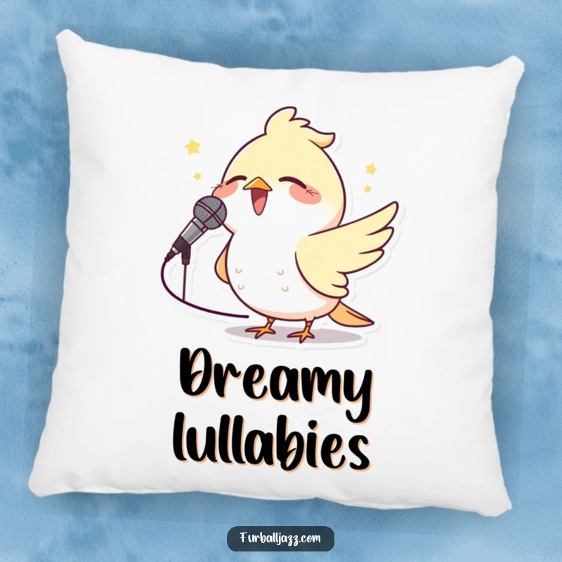 Funny Bird Microphone Pillow featuring a plush, joyful bird singing into a small microphone, perfect for comfort and humor.