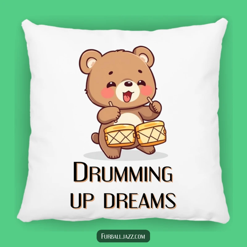 Funny Bear Cub Drummer Pillow: Soft Energetic Cushion, Wild Animal Music Decor, Funny Gift