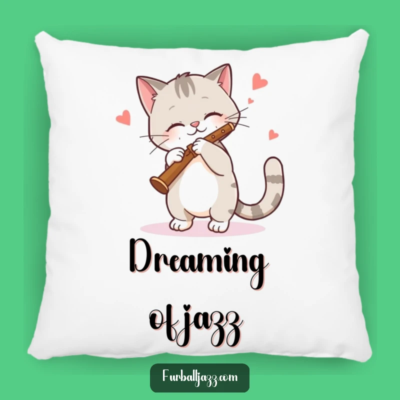 Funny Cat Clarinet Pillow - Cozy and Jazzy Feline Decor Accent