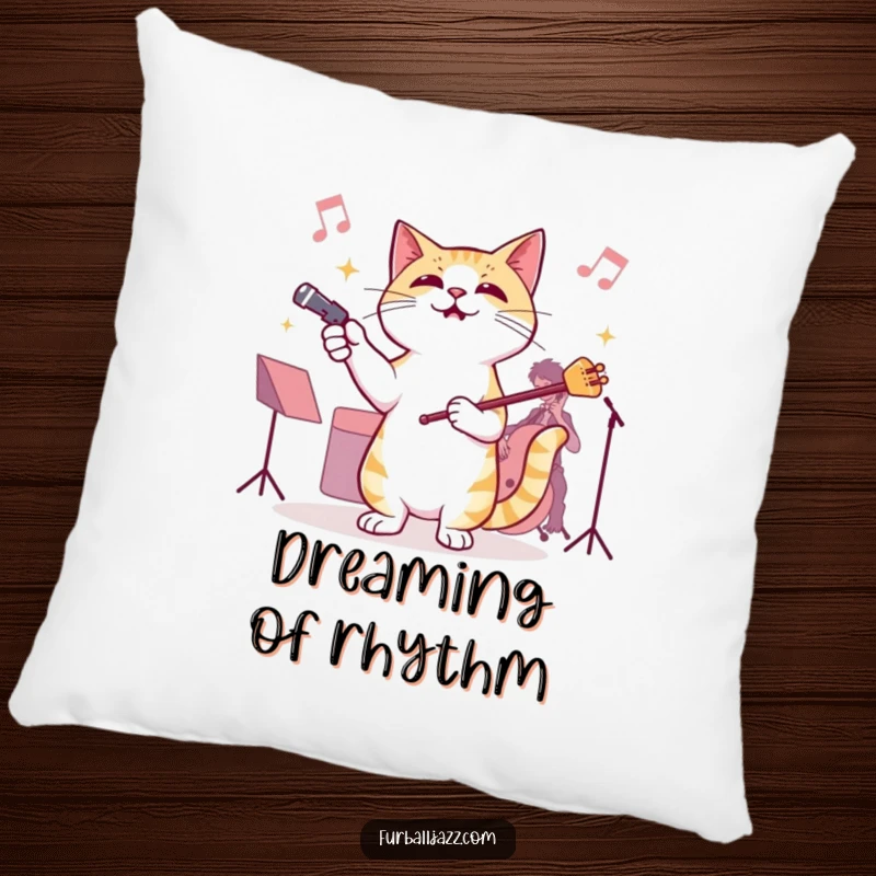 Funny Cat Jazz Conductor Pillow, showing a cat conducting an invisible jazz orchestra, perfect for adding musical comfort and feline whimsy.