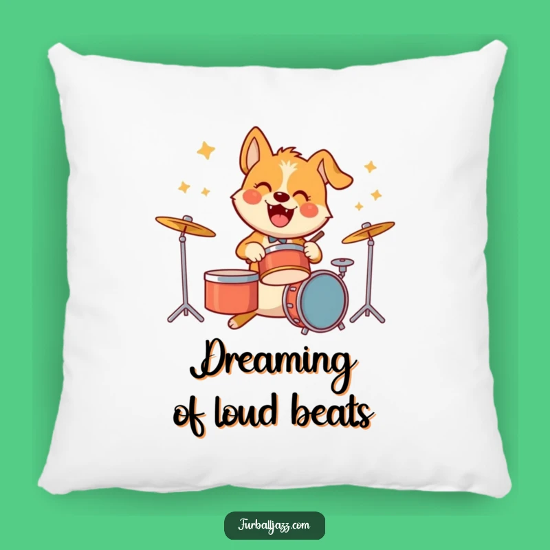 Funny Dog Drummer Pillow - Cozy Up with a Beat!