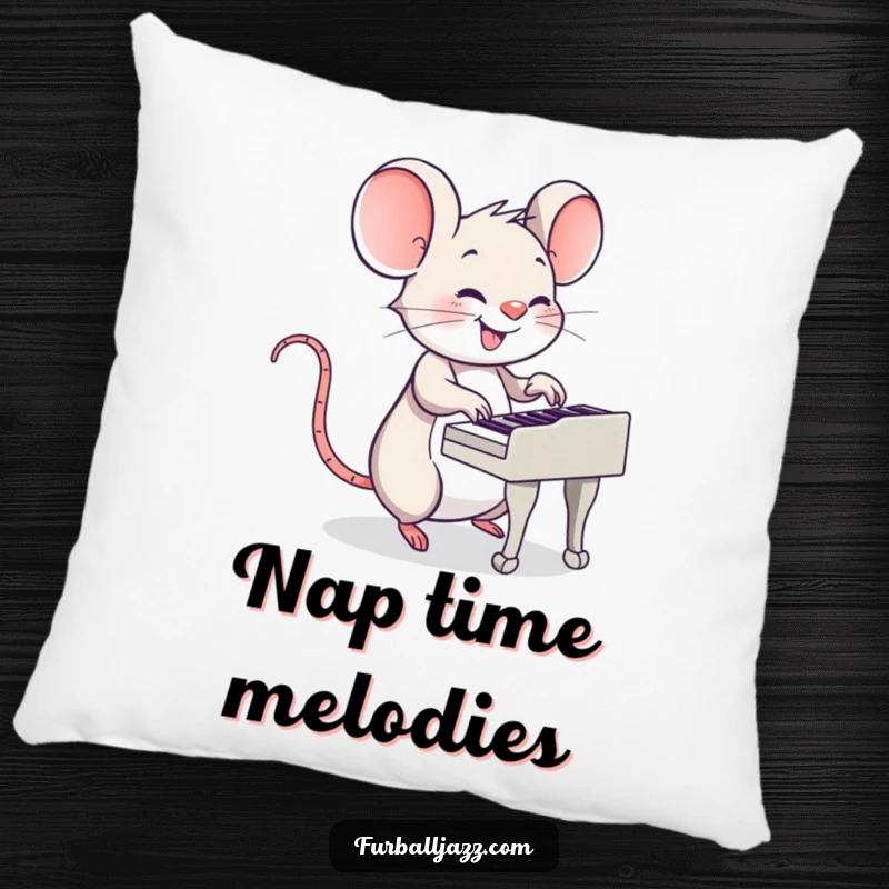 Funny Mouse Piano Pillow: A contented mouse resting near a piano, embodying musical relaxation and charm.