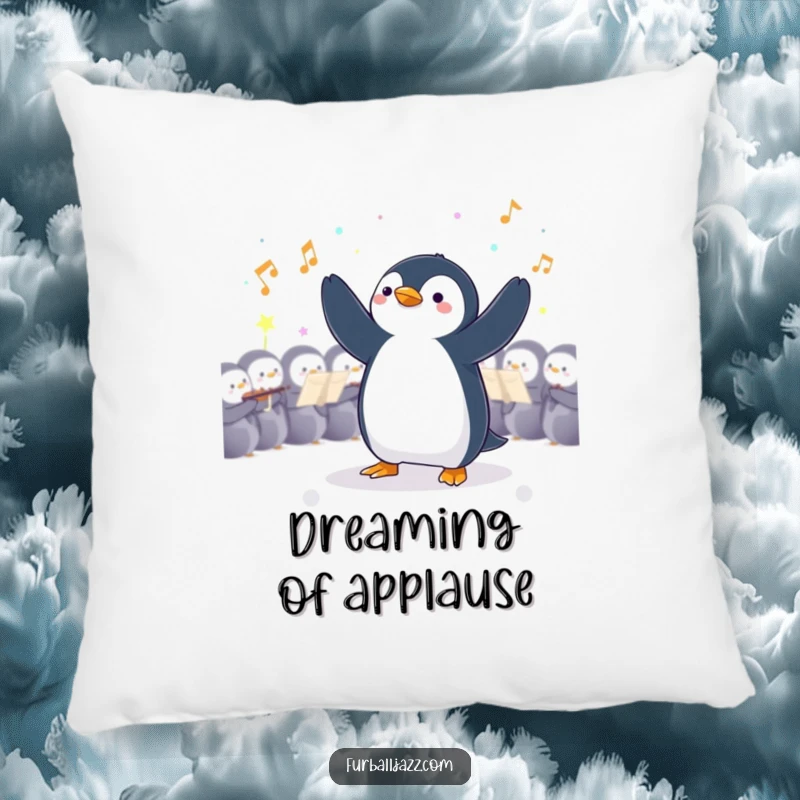 Funny Penguin Conductor Pillow: A dapper penguin poised as an orchestra conductor, offering plush comfort.