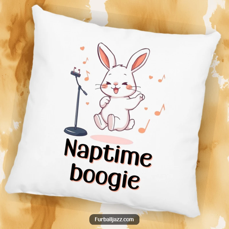 Funny Rabbit Pillow with a rabbit tapping its foot rhythmically to a jazz beat, perfect for adding cozy musical charm.