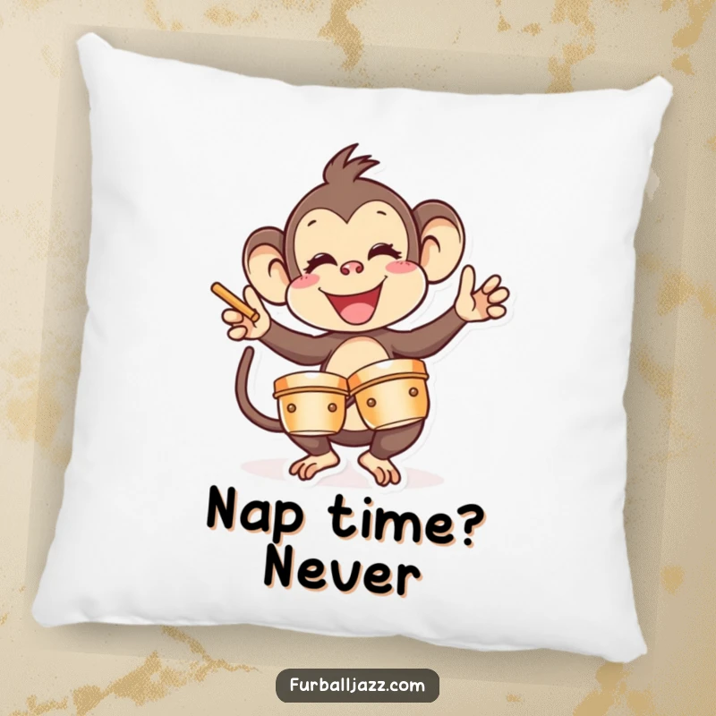 Funny Monkey Pillow: A happy monkey playing loud cymbals, adding a touch of comical musical flair to any room. Great funny gift.