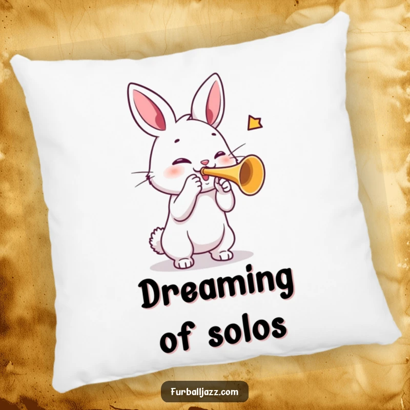 Funny rabbit pillow with a rabbit playing a trumpet, offering comfort and a splash of musical humor.