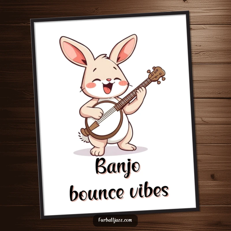 Funny Rabbit Digital Art Print: A joyous rabbit playing a banjo, bringing vibrant musical energy to any room.