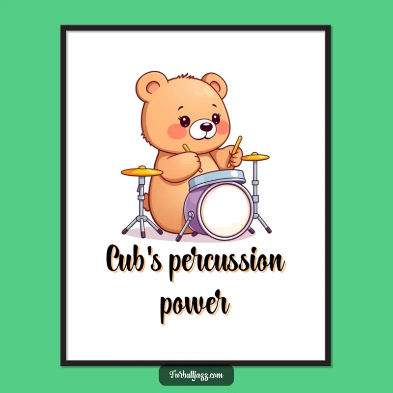 Funny Bear Cub Drummer Digital Art - Woodland Beat Print Gift