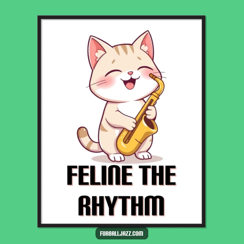 Funny Cat Saxophone Digital Art: Printable Joyful Kitty Decor, Cool Jazz Cat Art, Funny Gift