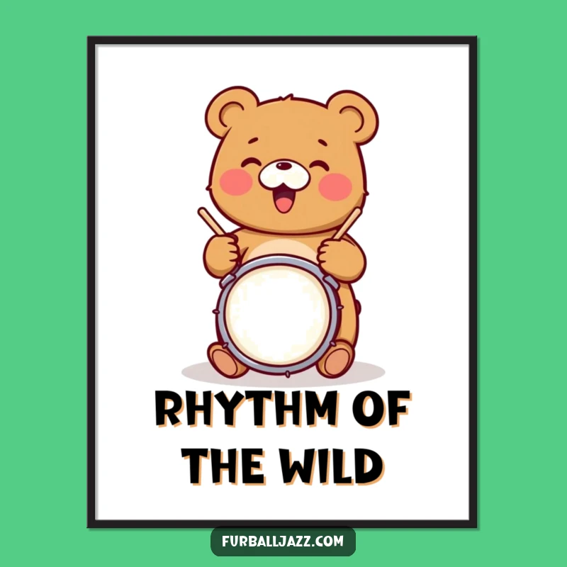 Funny Bear Drummer Digital Art - Rocking Grizzly Musician Wall Decor Funny Gift