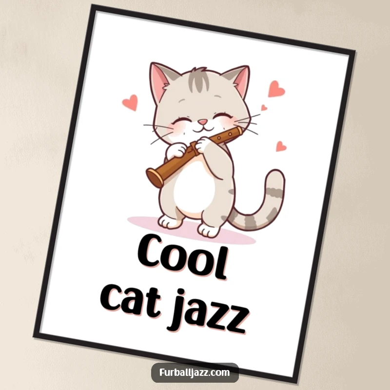 Funny Cat Digital Art: A stylish cat playing a clarinet with rhythm, offering instant jazzy decor and humor. Great funny gift.