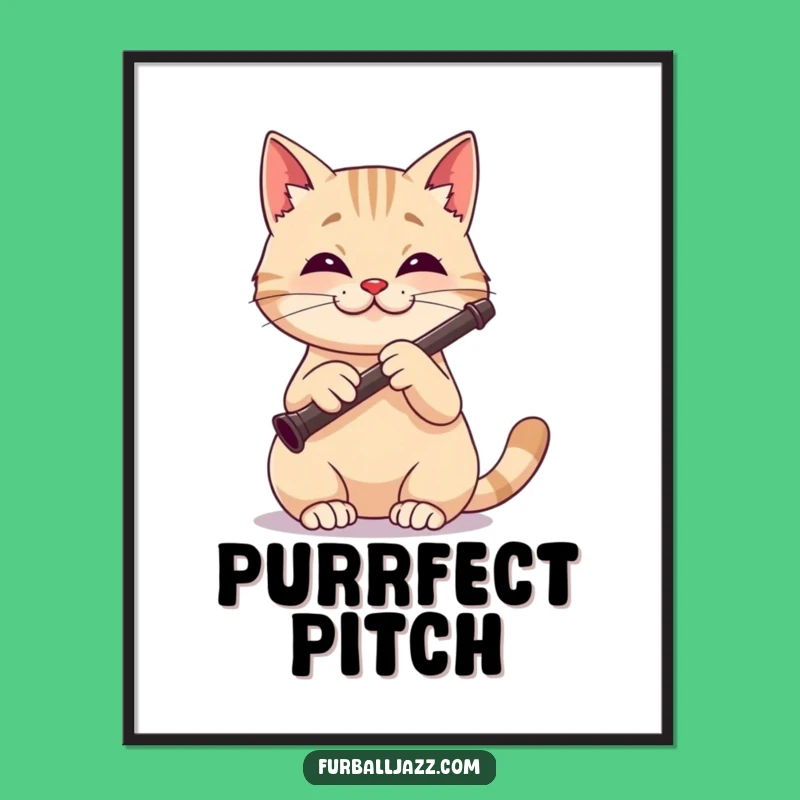 Funny Cat Clarinet Player Digital Art - High-Res Feline Musician Print