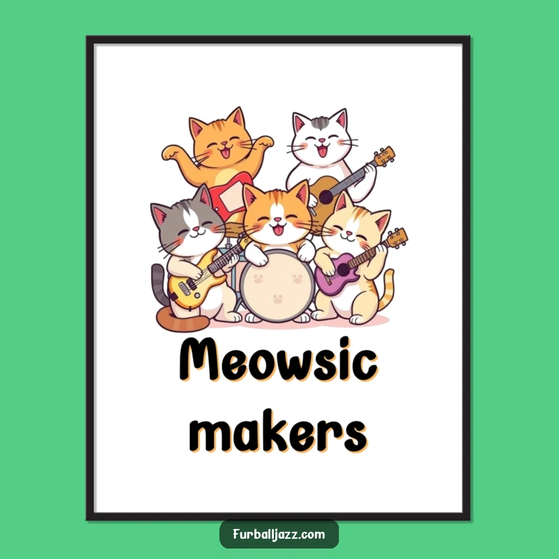 Funny Cat Jam Session Digital Art - High-Res Feline Band Print for Music Fans