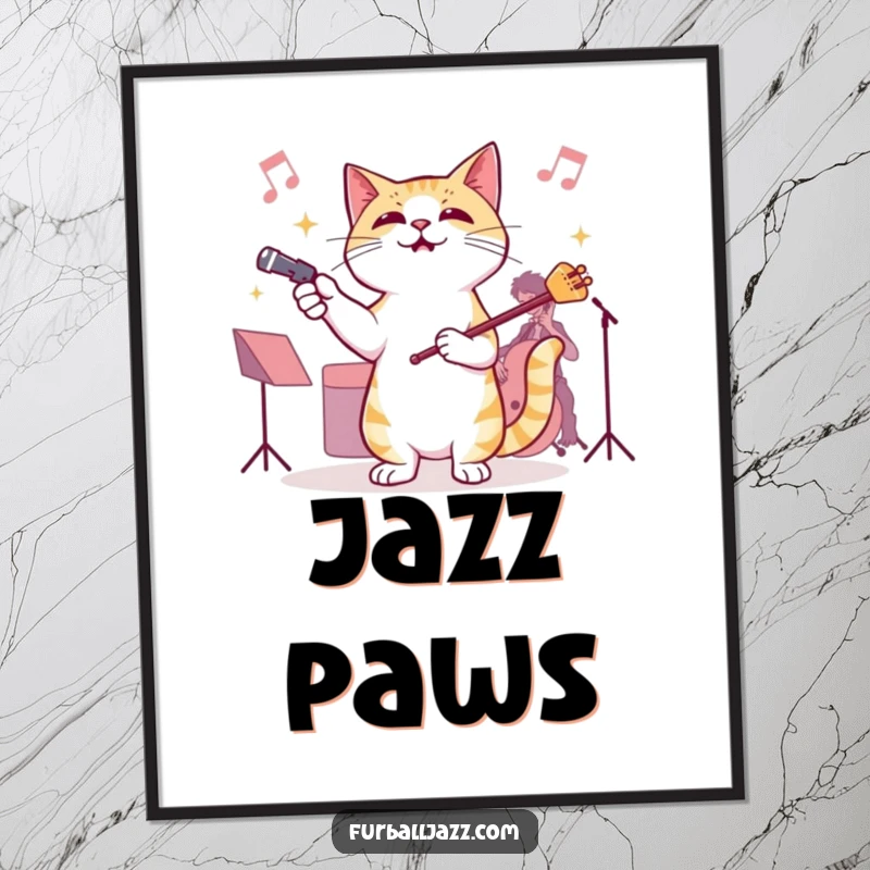 Funny Cat Jazz Conductor Digital Art Print, a high-resolution image of a cat gleefully conducting an invisible jazz orchestra, symbolizing musical passion and feline flair.