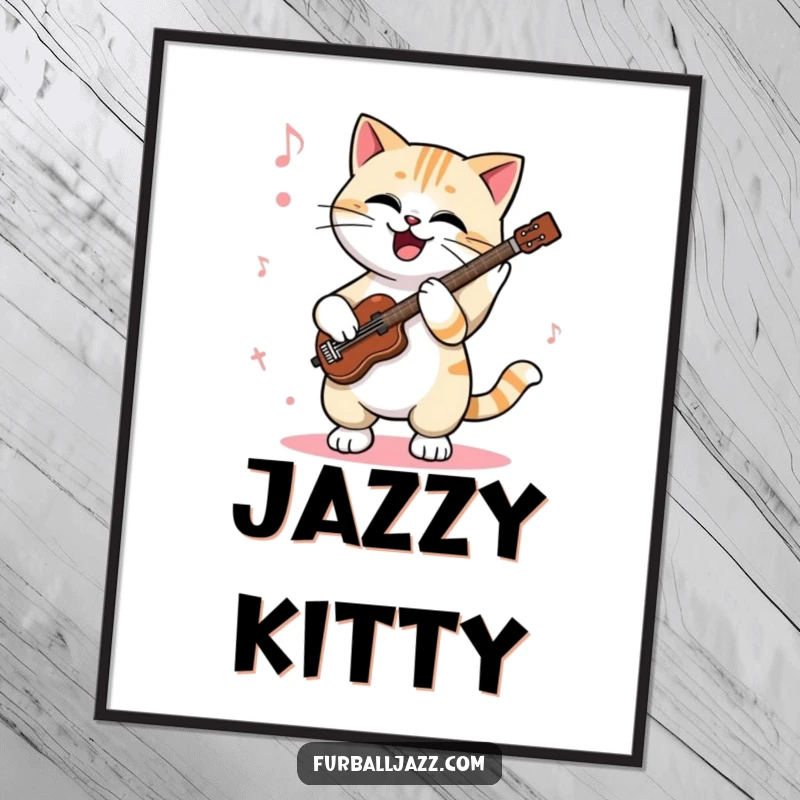 Funny cat digital art print of a cool cat enthusiastically tapping its paws to a jazz rhythm, a stylish and humorous piece for jazz-themed decor.
