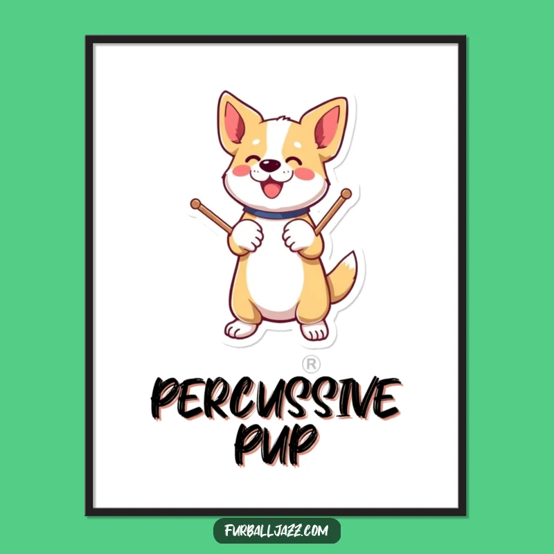 Funny Dog Drummer Digital Art: Energetic Wall Decor for Instant Fun