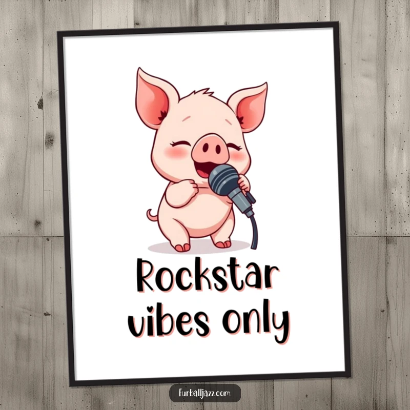 Funny piglet character performing with a microphone, available as a downloadable digital art print for instant decor.