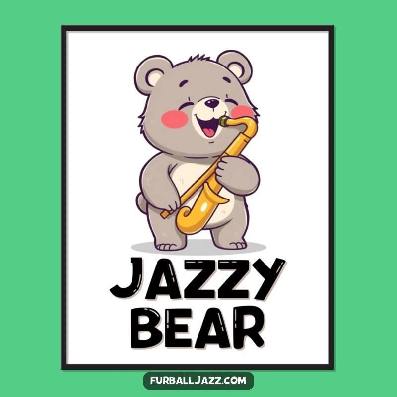 Funny Bear Saxophone Digital Art: Joyful Blues Print - A Humorous Jazz Decor Gift