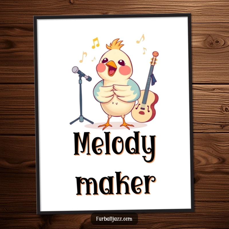 Funny bird singing with a jazz ensemble in a digital art format, offering instant musical merriment.