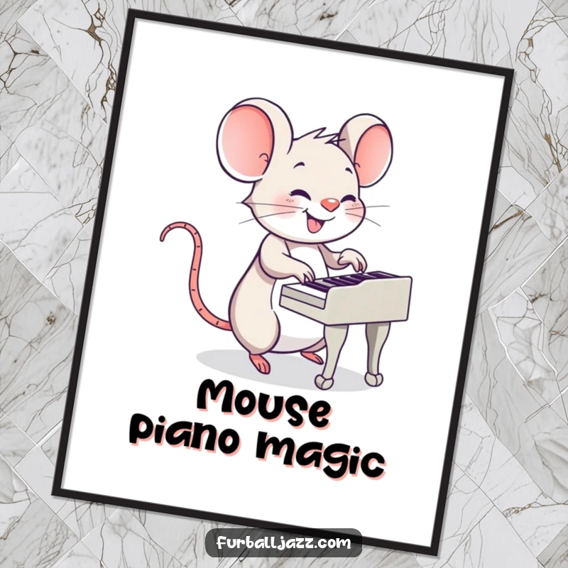 Funny Mouse Piano Digital Art Print: A joyous mouse playing a piano, bringing vibrant musical energy to any room.
