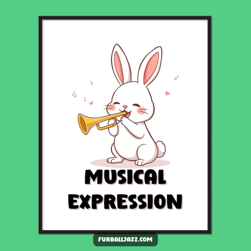 Funny Rabbit Trumpet Digital Art - Cheerful & Printable Music Decor